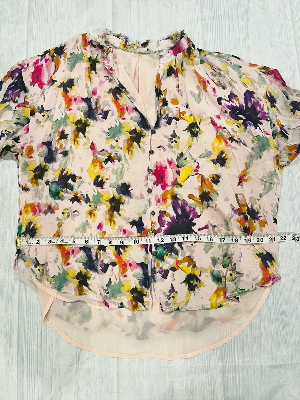Anthropologie Pilcro Women's Floral Watercolor Button-Front Blouse - Pink L - Picture 11 of 12